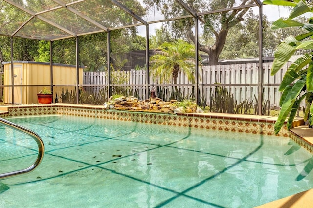 view of swimming pool with a lanai