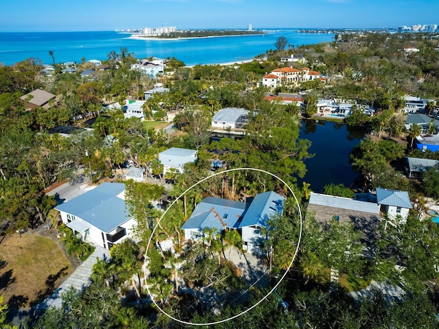 drone / aerial view featuring a water view