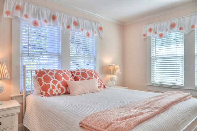 bedroom with ornamental molding