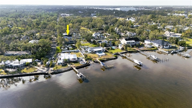 bird's eye view featuring a water view