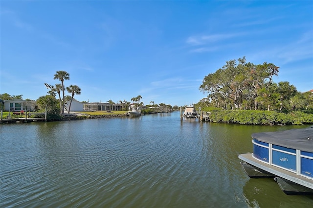 view of dock with a water view