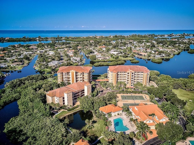 aerial view with a water view