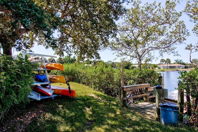 view of yard with a water view