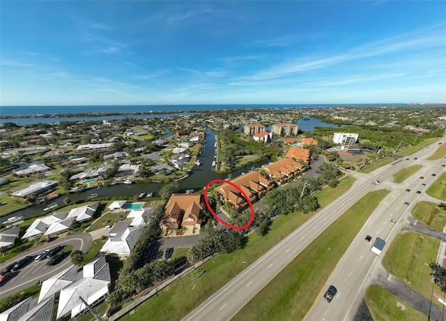 bird's eye view featuring a water view