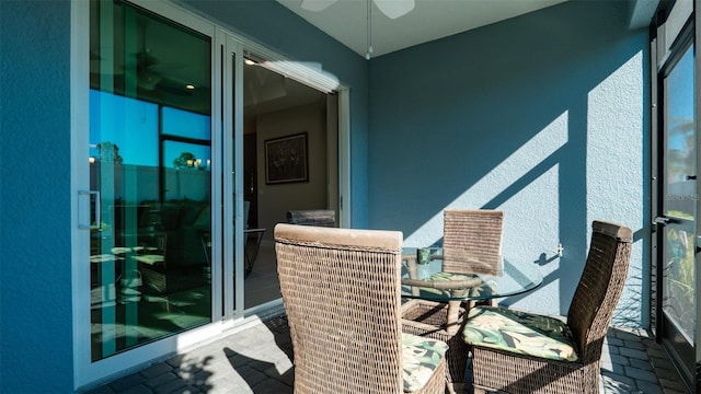 balcony with ceiling fan