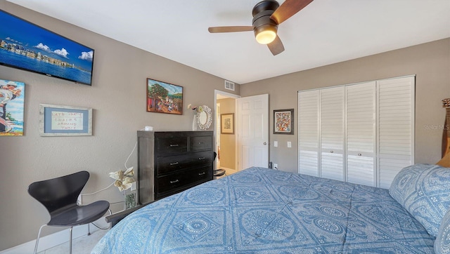 bedroom with a closet and ceiling fan