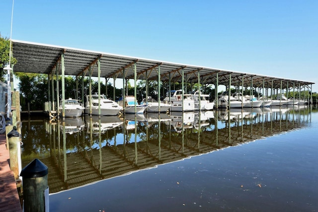 view of dock with a water view