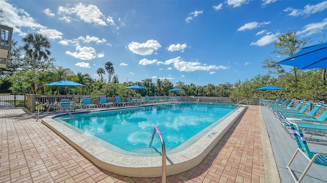 view of swimming pool with a patio