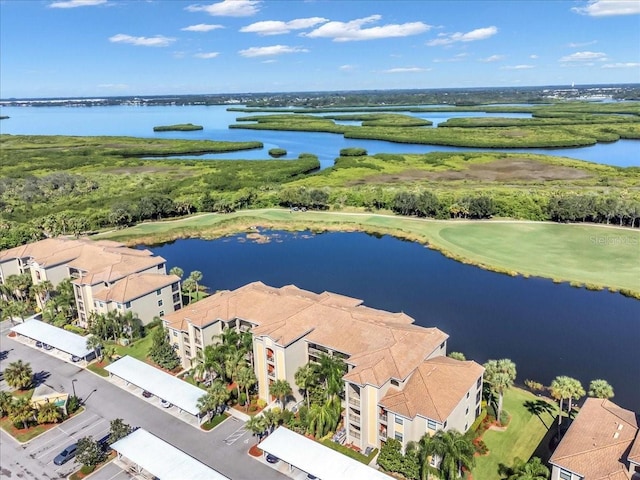 bird's eye view featuring a water view