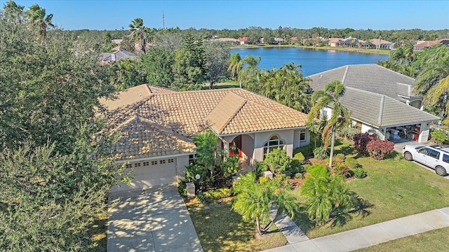 bird's eye view featuring a water view