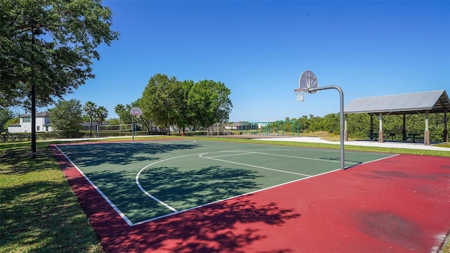 view of sport court with a gazebo and volleyball court