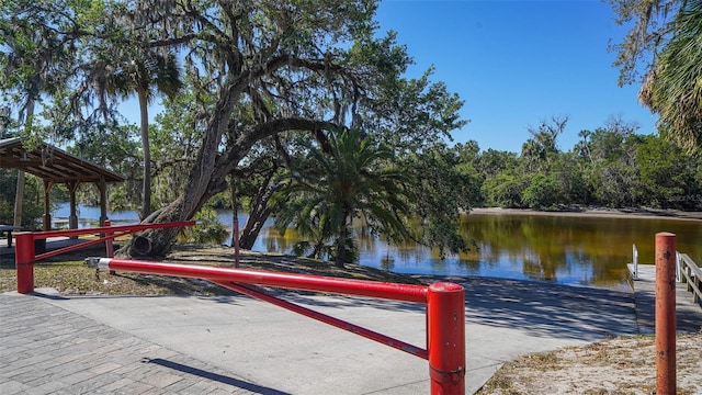 view of dock with a water view