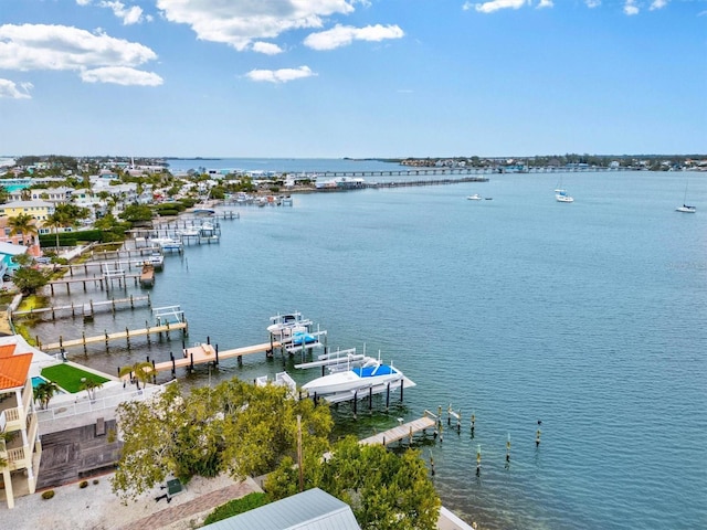 view of water feature with a boat dock