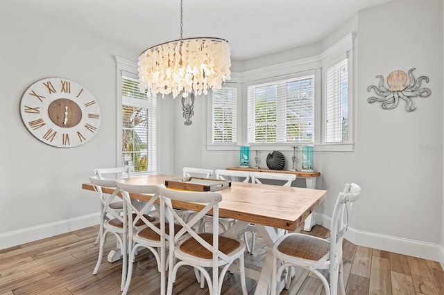 dining room with a chandelier and light wood-type flooring