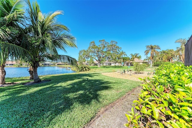 view of yard with a water view