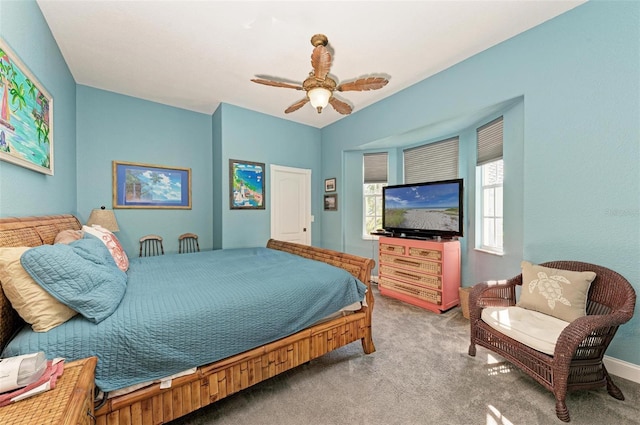 bedroom featuring carpet flooring and ceiling fan