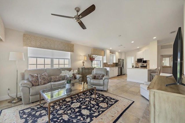 living room featuring ceiling fan