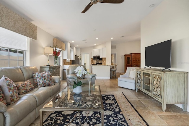 living room with ceiling fan