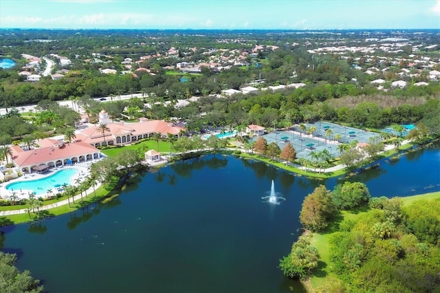 aerial view with a water view