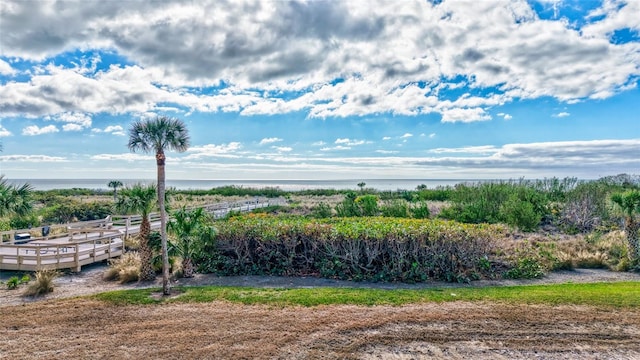 view of yard with a water view