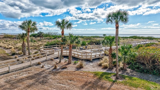 view of yard with a water view