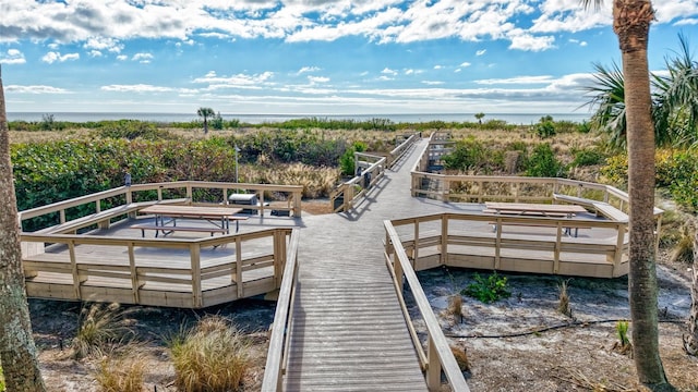 view of dock featuring a water view