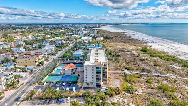 aerial view with a beach view and a water view