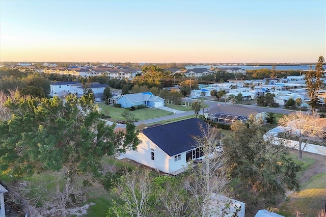 view of aerial view at dusk