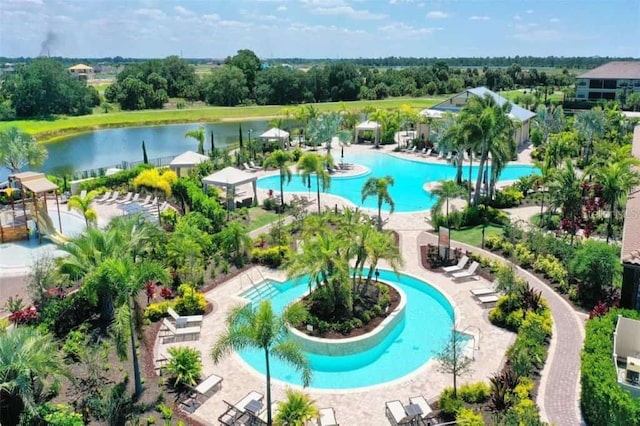 community pool with a water view