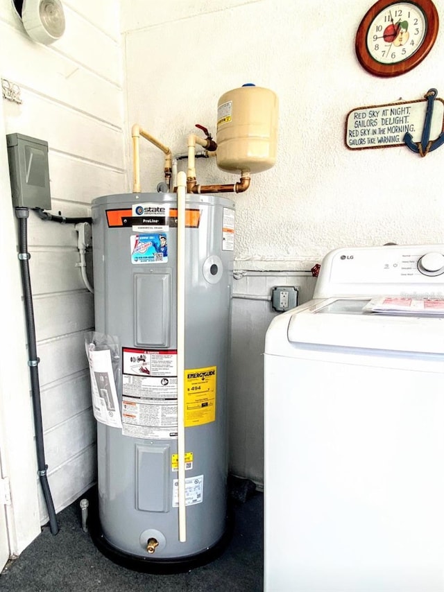 utilities featuring water heater and washer / clothes dryer