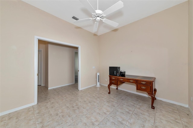 office area featuring ceiling fan