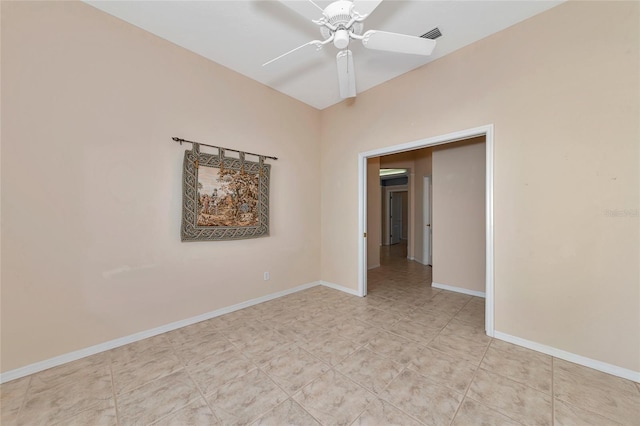 spare room featuring ceiling fan