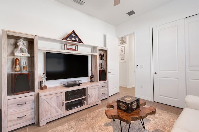 living room with light wood-type flooring