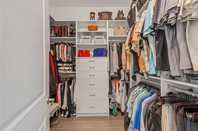 spacious closet featuring light wood-type flooring