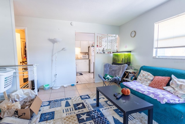 living room featuring light tile patterned floors