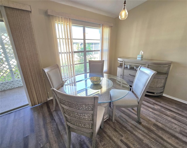 dining area with dark hardwood / wood-style floors