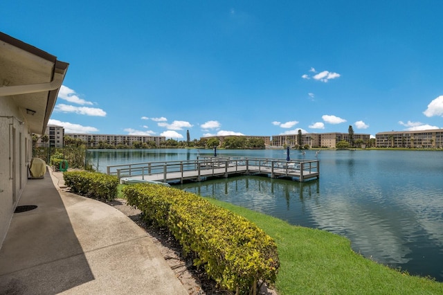 dock area featuring a water view