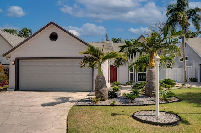 7806 Ontario Street Cir Unit 7806, Sarasota, FL 34243 - view of front of house with concrete driveway, a garage, stucco siding, and a shingled roof