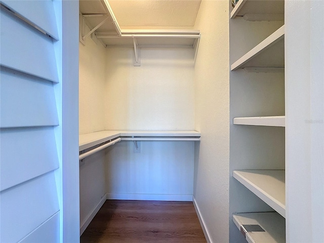 walk in closet featuring dark wood-type flooring