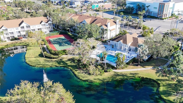 drone / aerial view featuring a water view