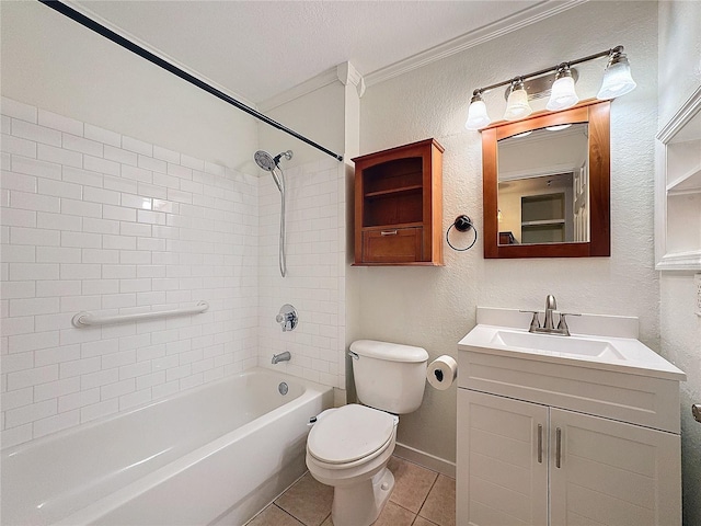 full bathroom with tile patterned flooring, vanity, toilet, and tiled shower / bath combo