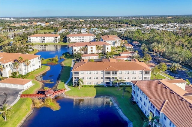 aerial view featuring a water view