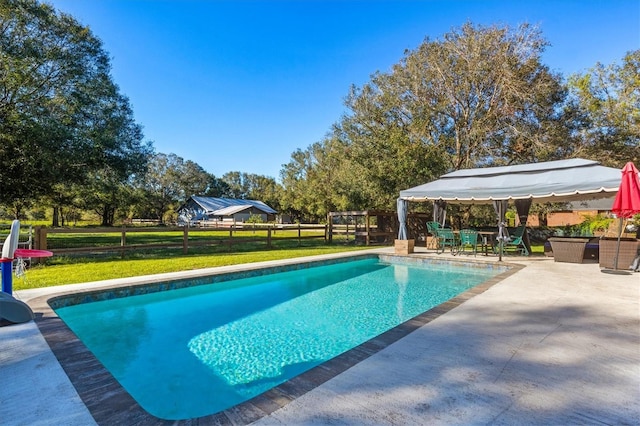 view of pool featuring a yard and a patio area