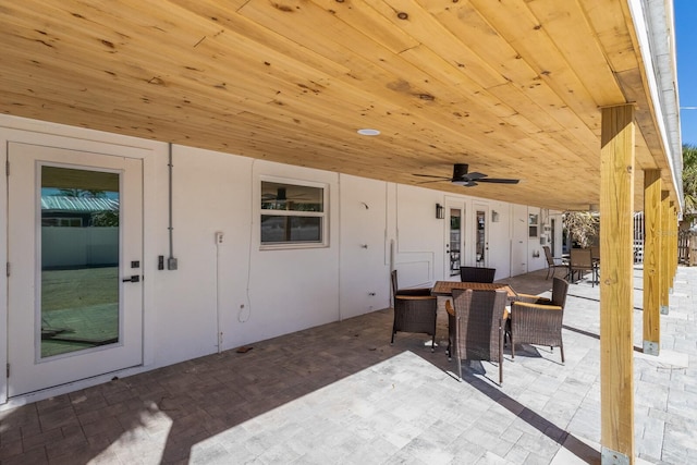 view of patio / terrace featuring french doors and ceiling fan