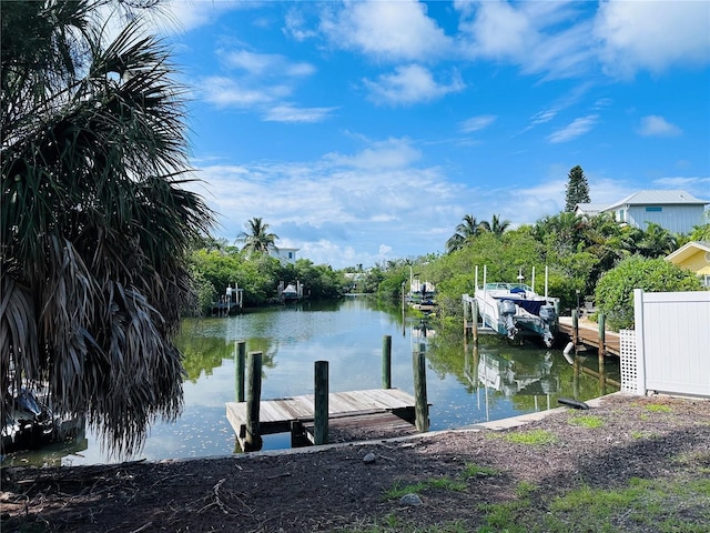 view of dock with a water view