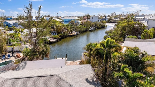 view of water feature with a boat dock