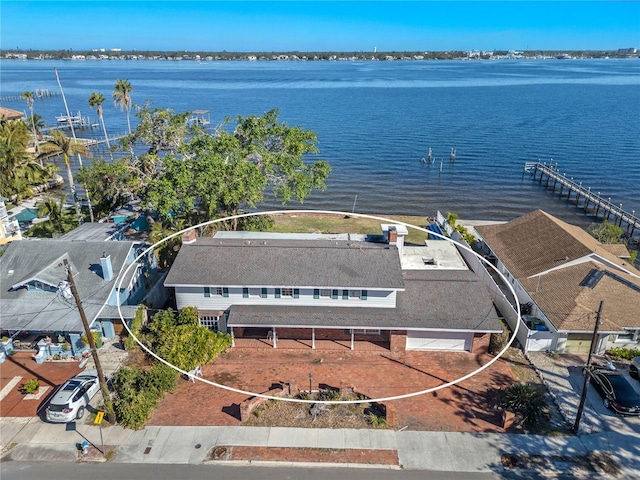 aerial view with a water view