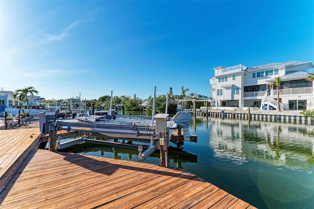 view of dock with a water view