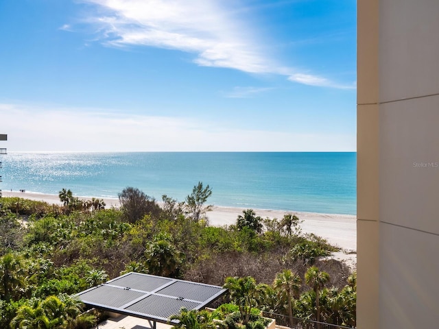 property view of water featuring a beach view