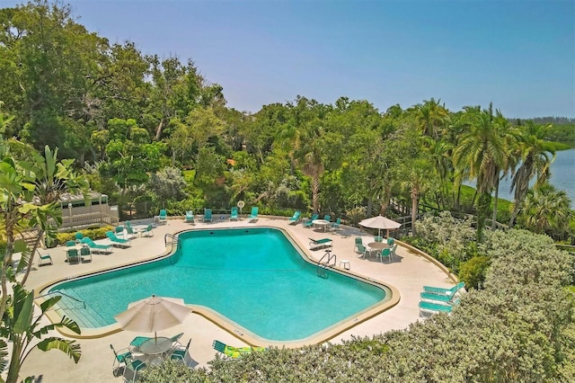 pool with a patio area